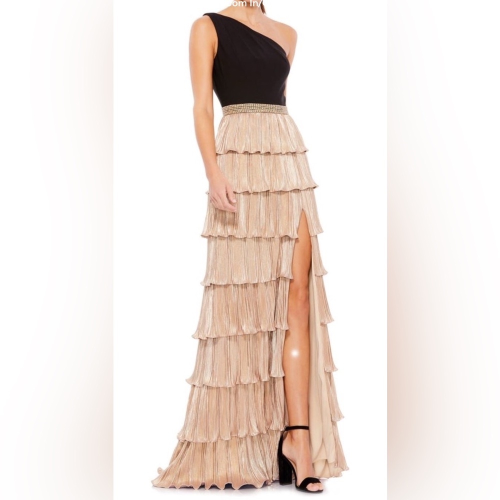 Mac Duggal One Shoulder Ruffle Tiered Gown